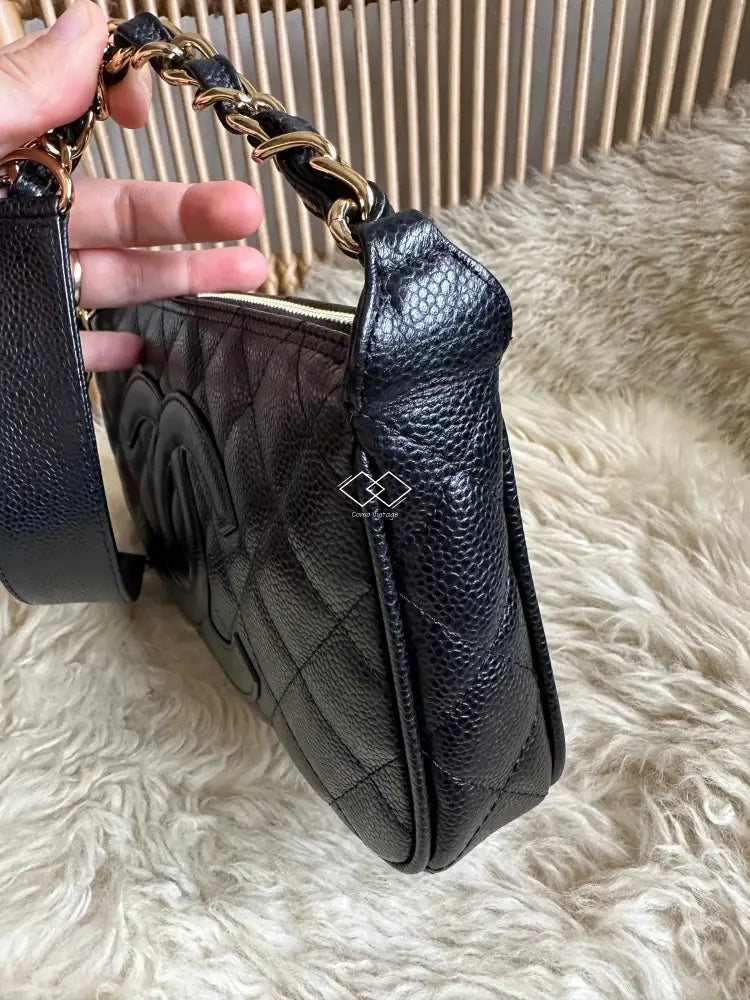 Chanel Black Caviar Quilted Pochette Shoulder Bag