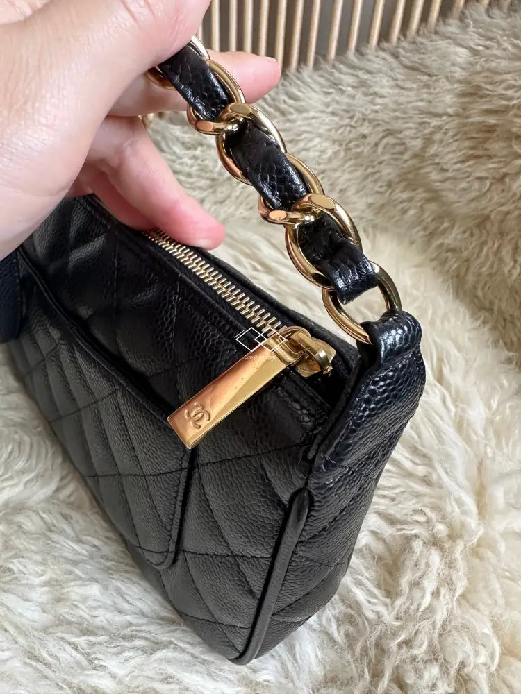 Chanel Black Caviar Quilted Pochette Shoulder Bag