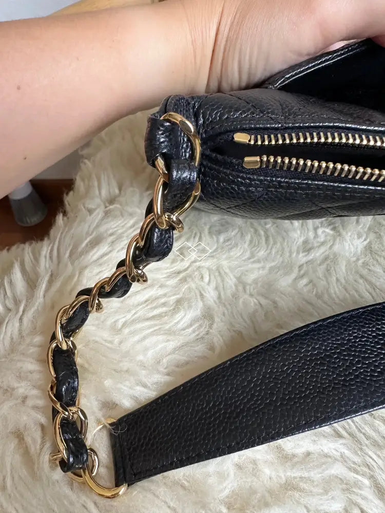 Chanel Black Caviar Quilted Pochette Shoulder Bag