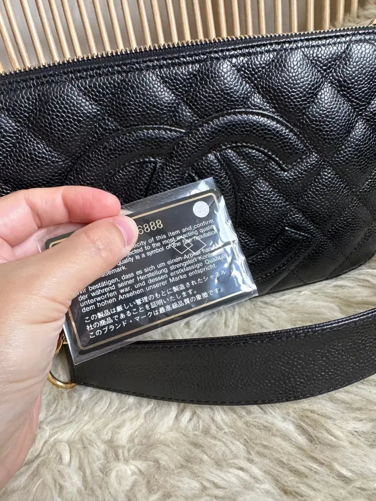 Chanel Black Caviar Quilted Pochette Shoulder Bag