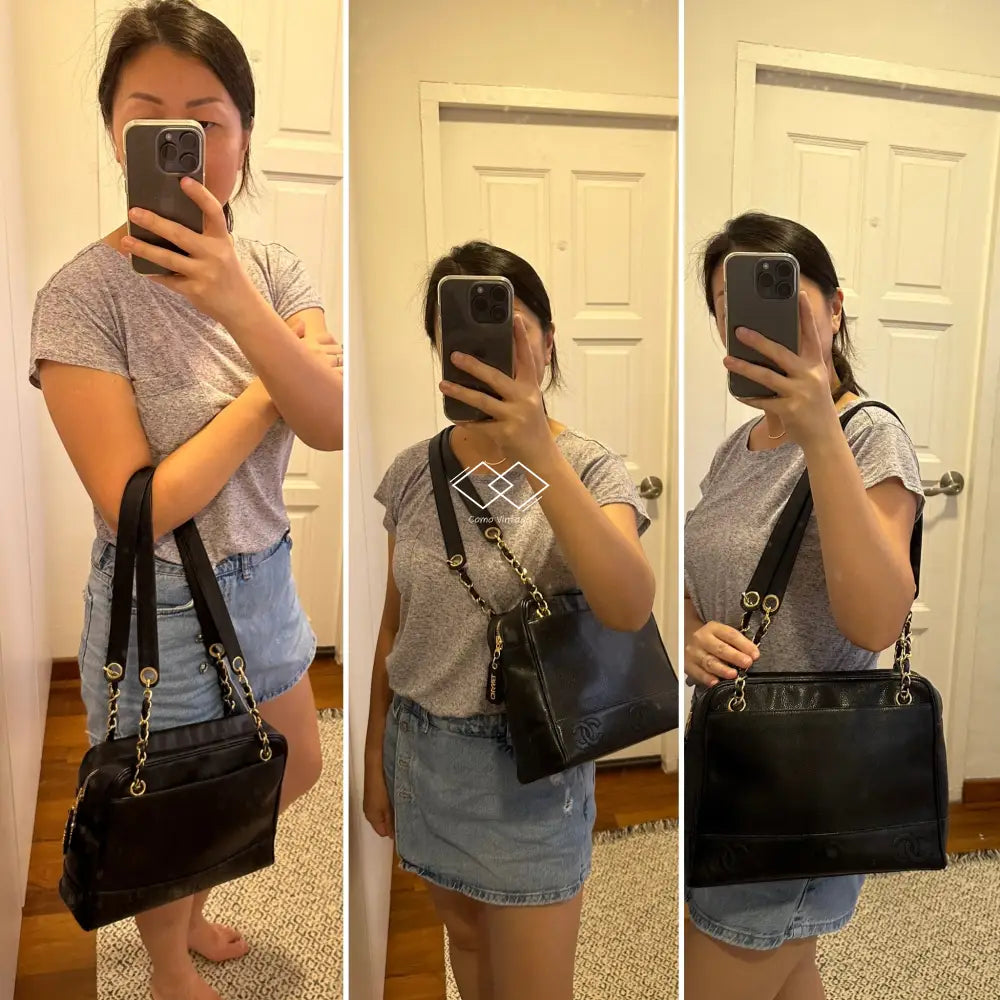 Chanel Black Caviar Triple Cc Tote