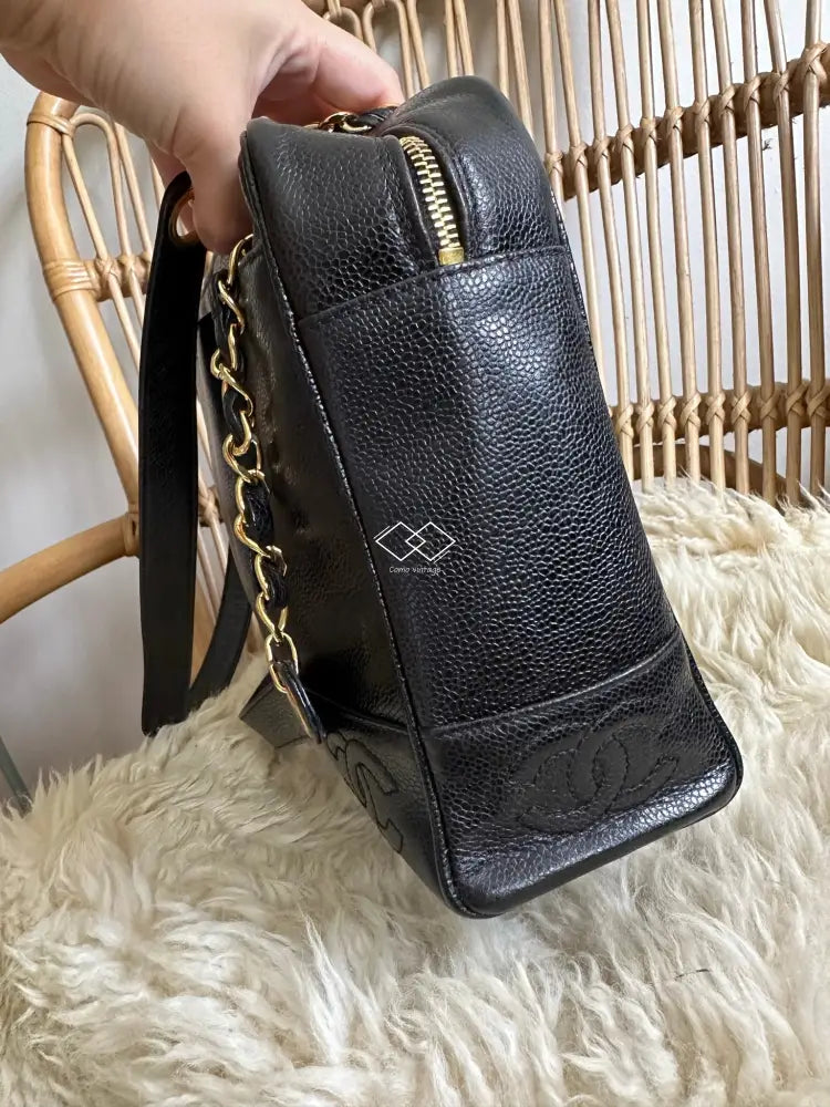 Chanel Caviar CC Large Shoulder Bag Black