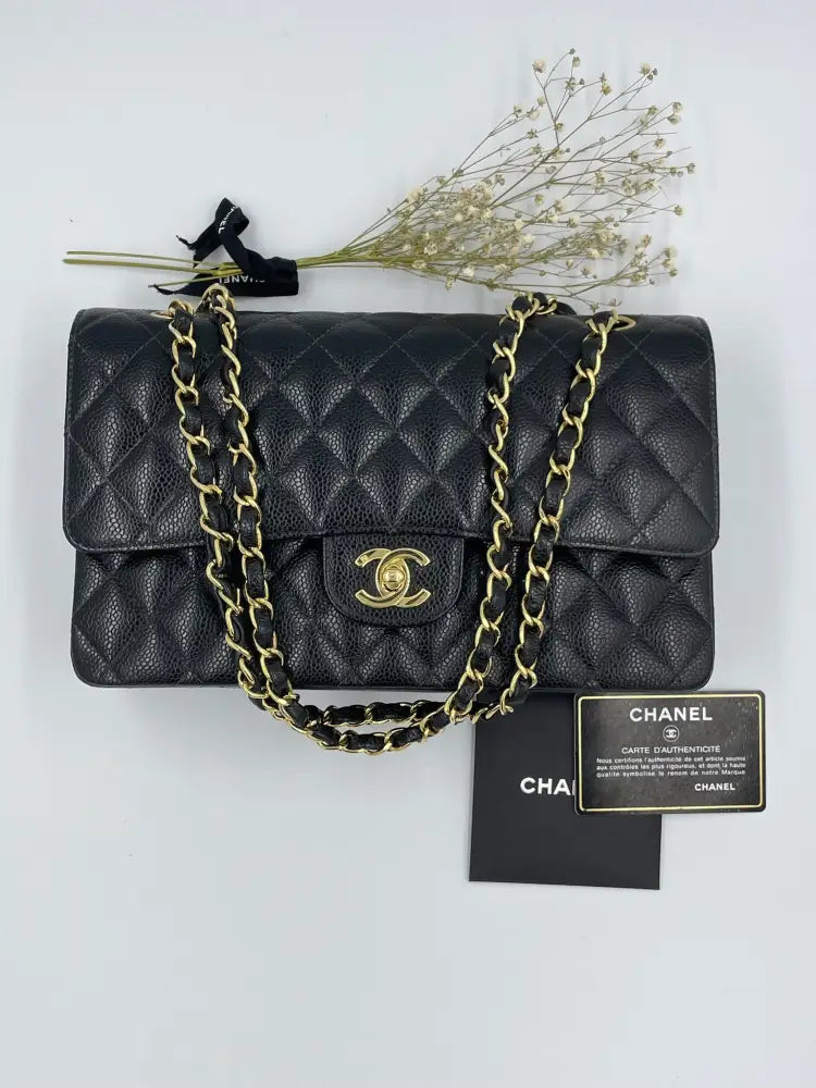 New 2023 CHANEL Medium Classic Caviar Double Flap Black Bag Gold