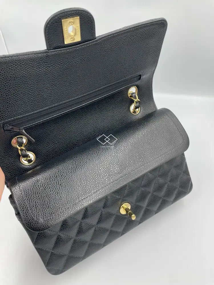 Chanel Black Classic Double Flap Caviar Medium Gold Hardware
