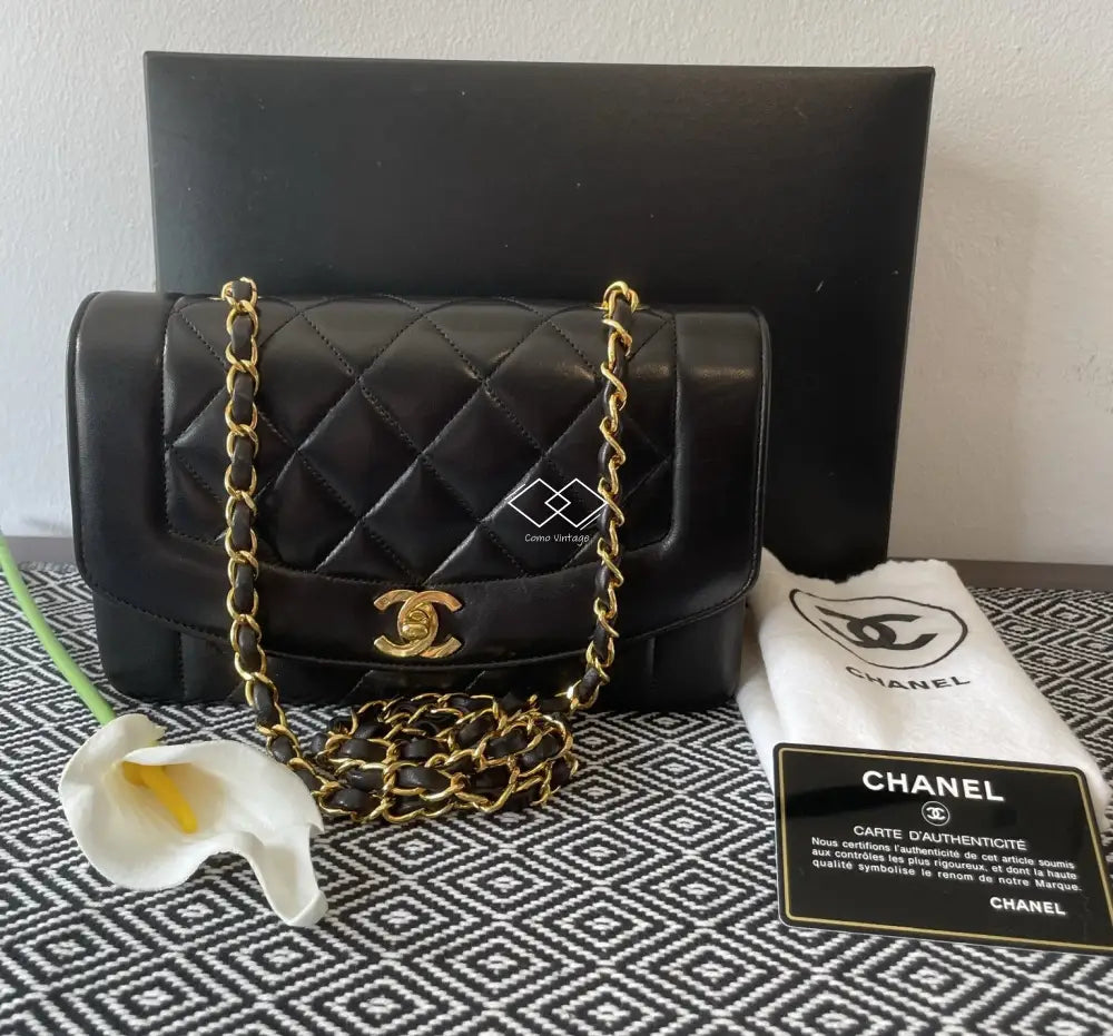 Chanel Black Diana Quilted Lambskin Small With Gold Hardware