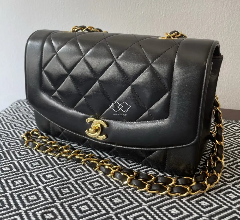 Chanel Black Diana Quilted Lambskin Small With Gold Hardware
