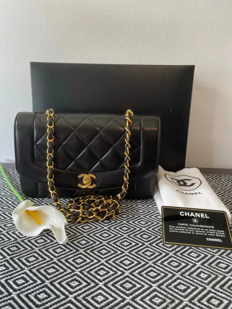 Chanel Black Diana Quilted Lambskin Small With Gold Hardware