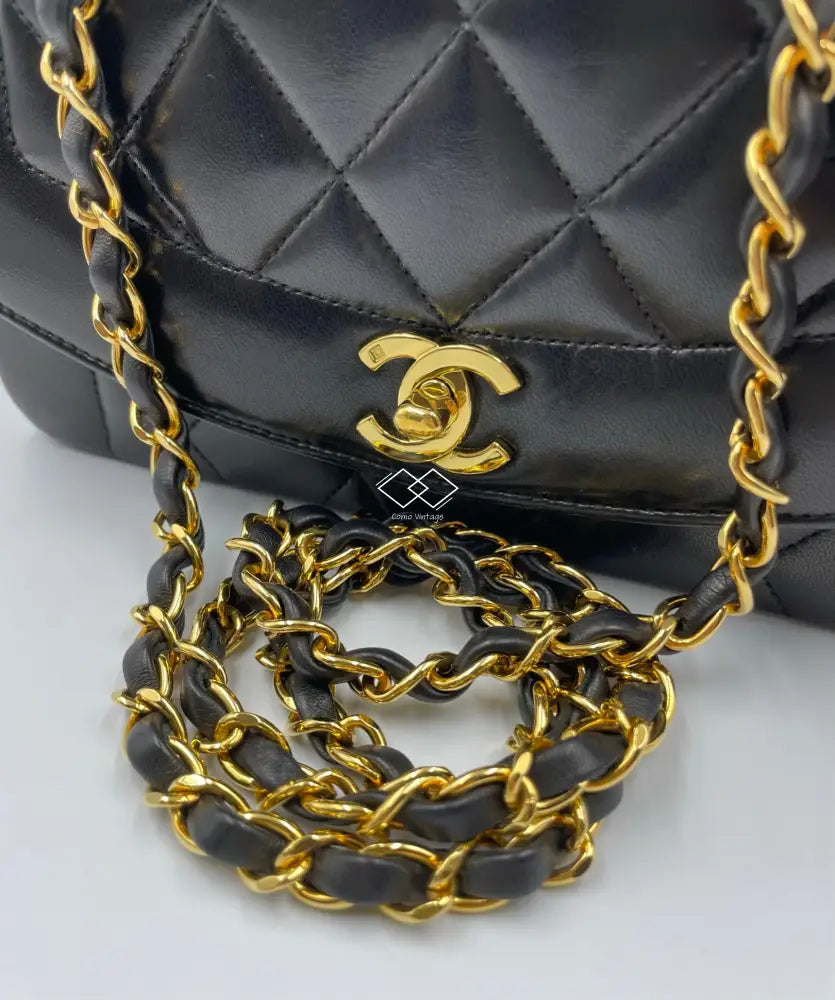 Chanel Black Diana Quilted Lambskin Small With Gold Hardware
