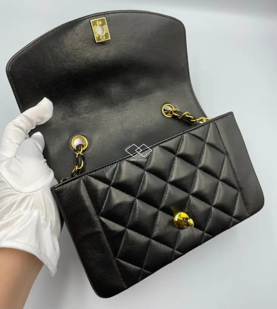 Chanel Black Diana Quilted Lambskin Small With Gold Hardware