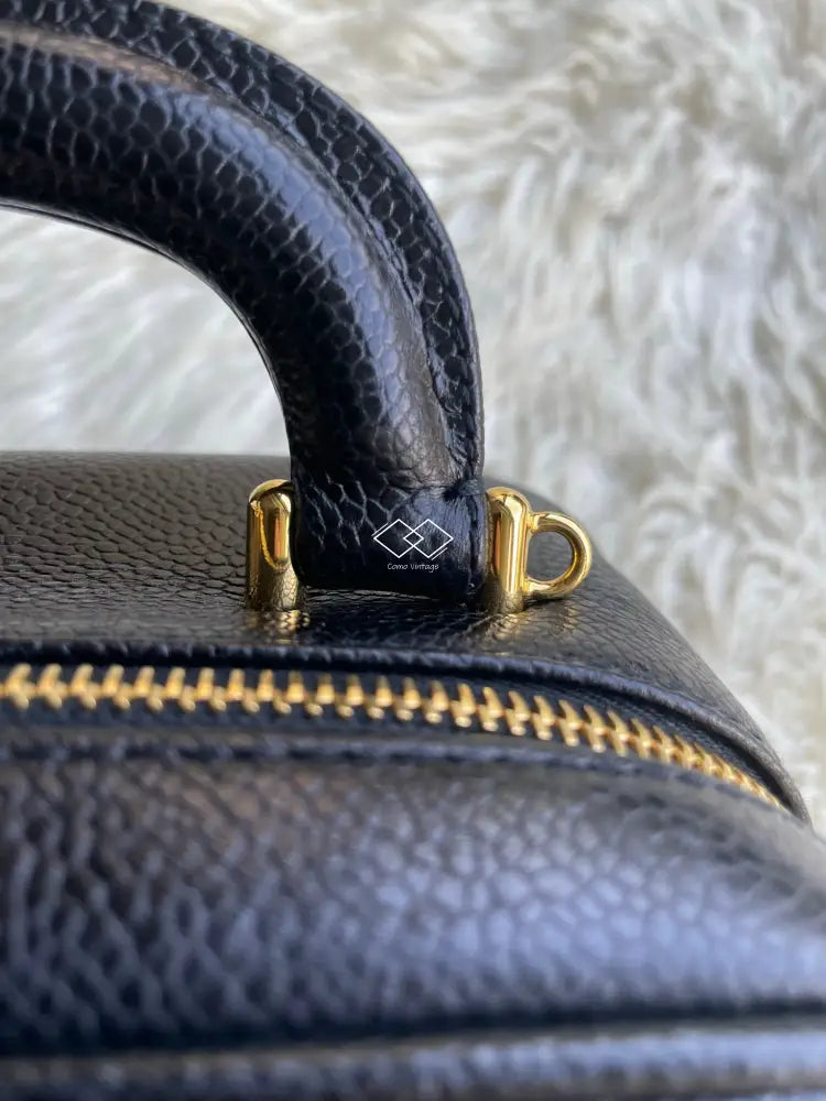 Vintage Rare Chanel Black Caviar Quilted Leather CC Tote Bag