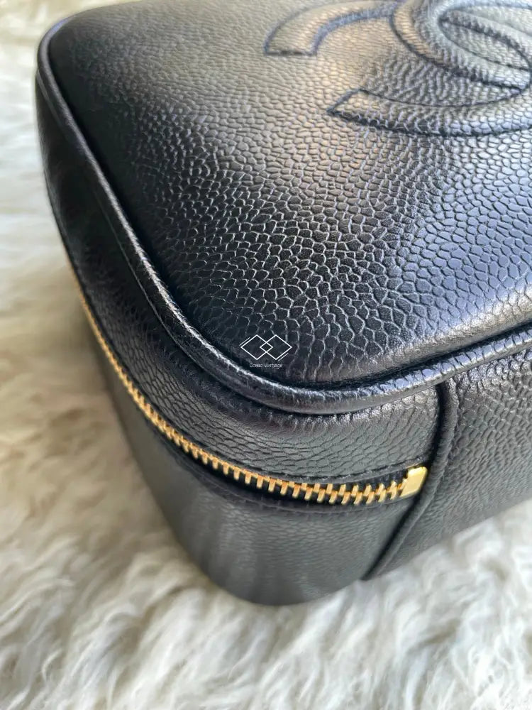 Vintage Chanel Large Vanity Bag Black Caviar Gold Hardware – Madison Avenue  Couture