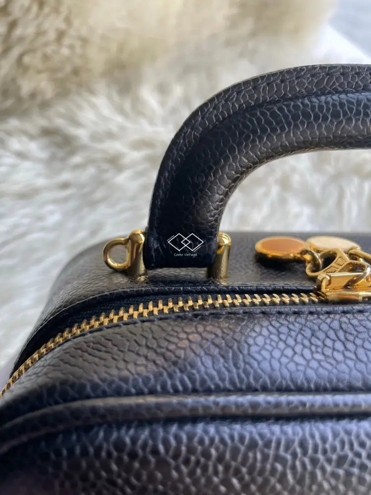 Chanel Classic Black Beige Filigree Medium Vanity Case Light Gold