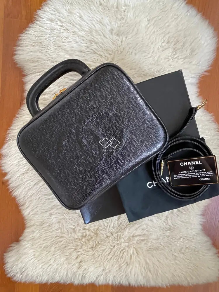 Chanel Black Vanity Case Caviar Gold Hardware