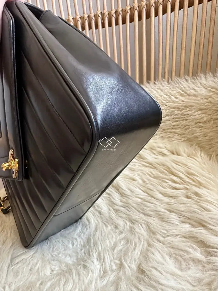 Chanel Black Vertical Chevron Lambskin Flap Bag