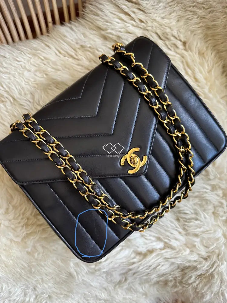 Chanel Black Vertical Chevron Lambskin Flap Bag