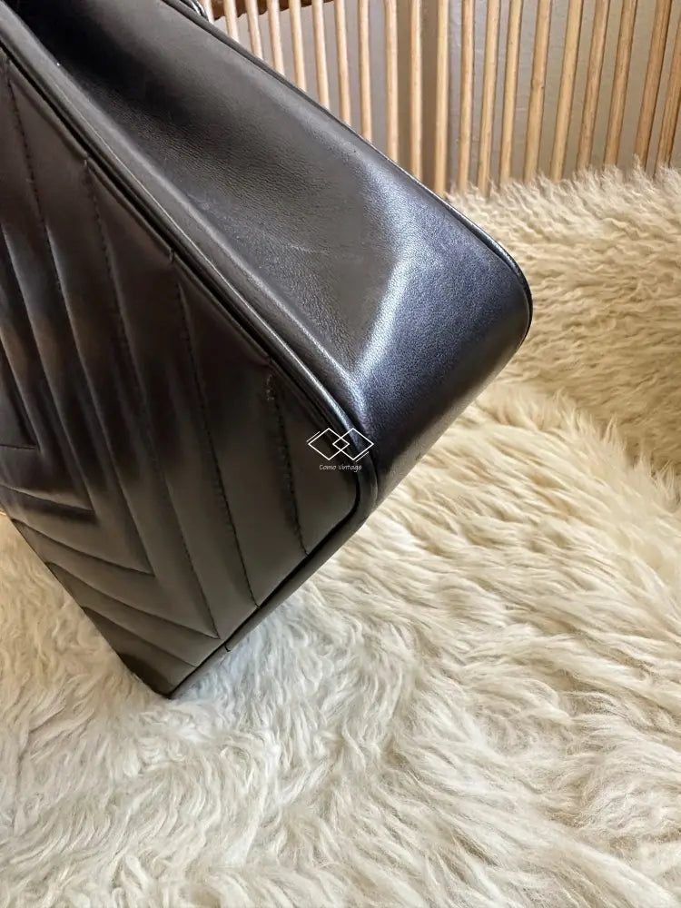 Chanel Black Vertical Chevron Lambskin Flap Bag