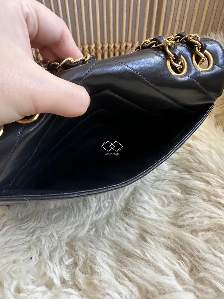 Chanel Black Vertical Chevron Lambskin Flap Bag