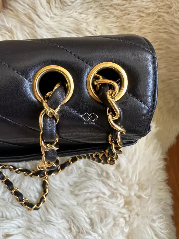 Chanel Black Vertical Chevron Lambskin Flap Bag