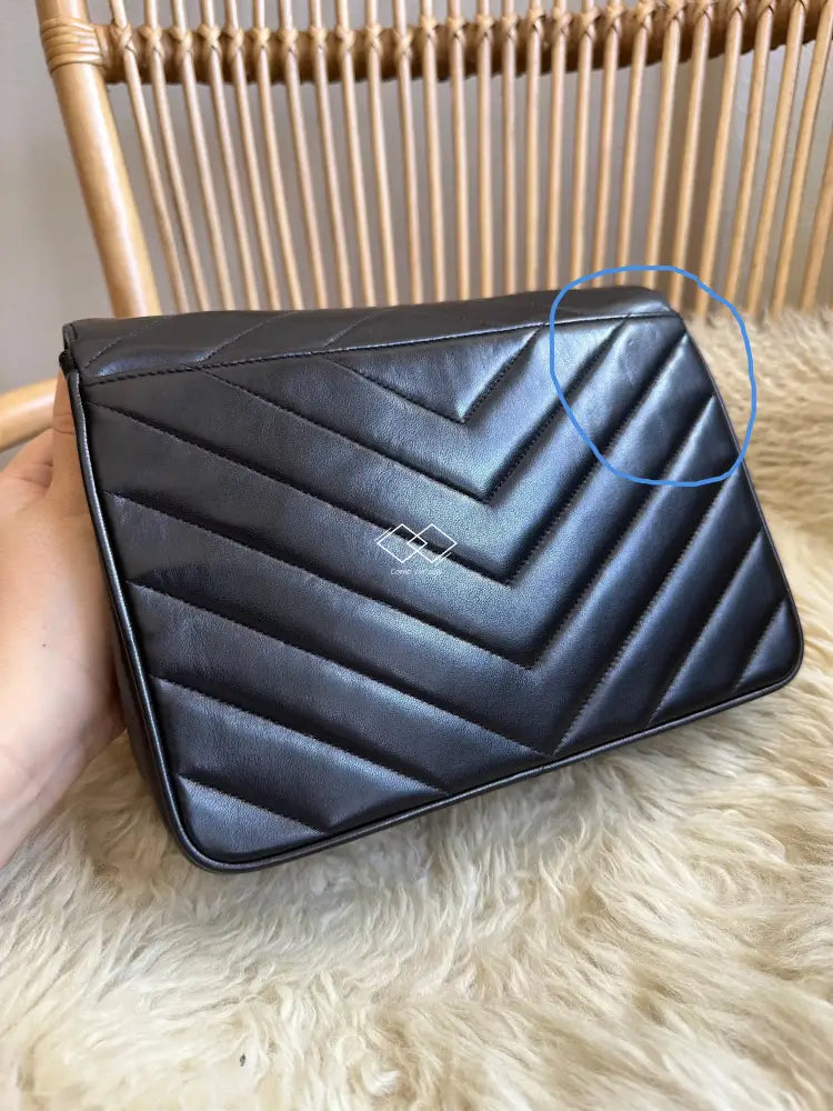 Chanel Black Caviar Chevron Quilted Clutch with Chain Bag
