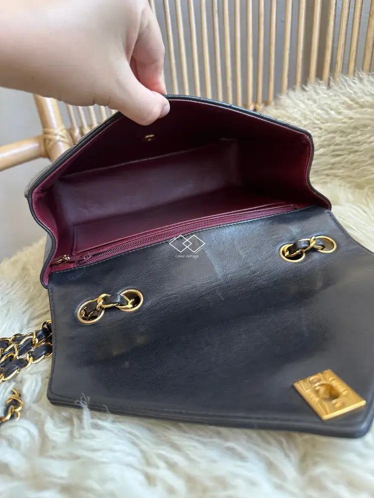 Chanel Black Vertical Chevron Lambskin Flap Bag
