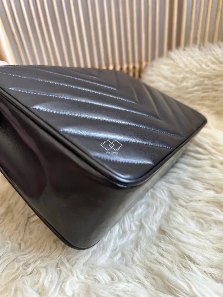 Chanel Black Vertical Chevron Lambskin Flap Bag