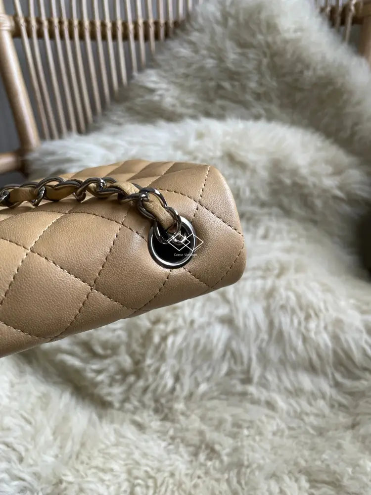 Chanel Dark Beige Lambskin East West Flap Silver Hardware