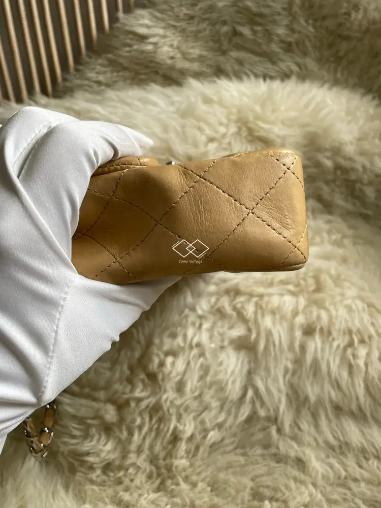 Chanel Dark Beige Lambskin East West Flap Silver Hardware