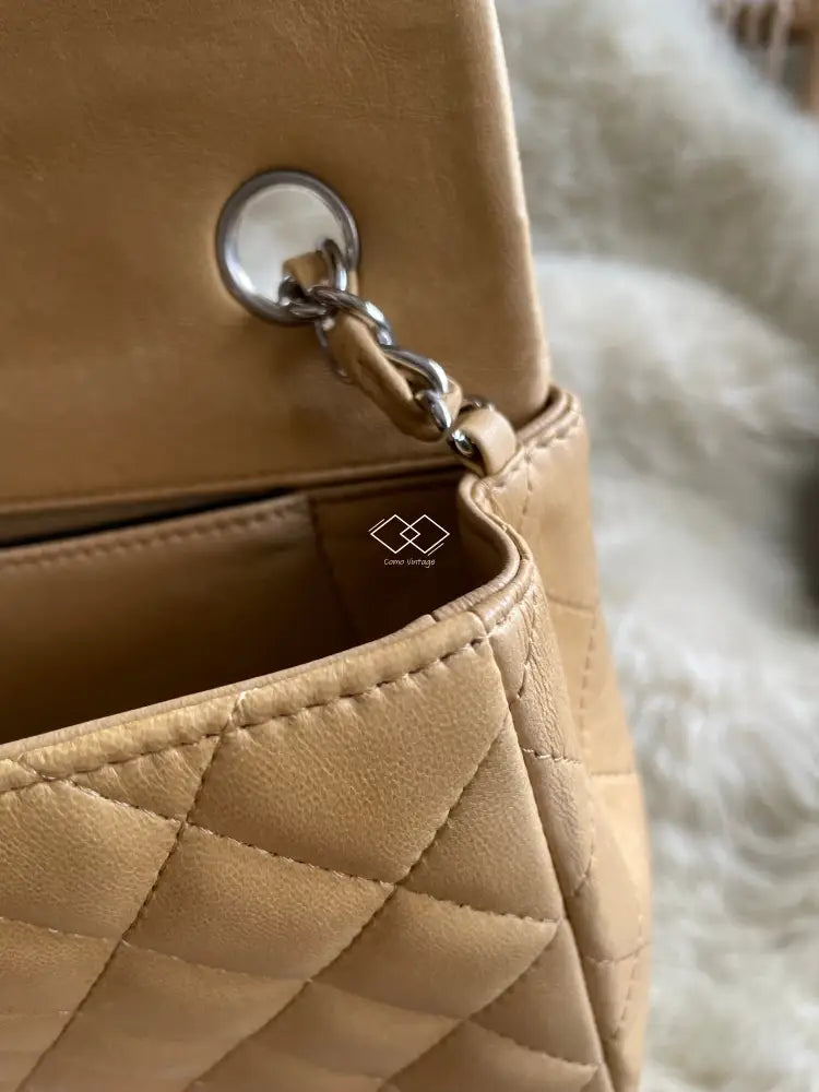 Chanel Dark Beige Lambskin East West Flap Silver Hardware