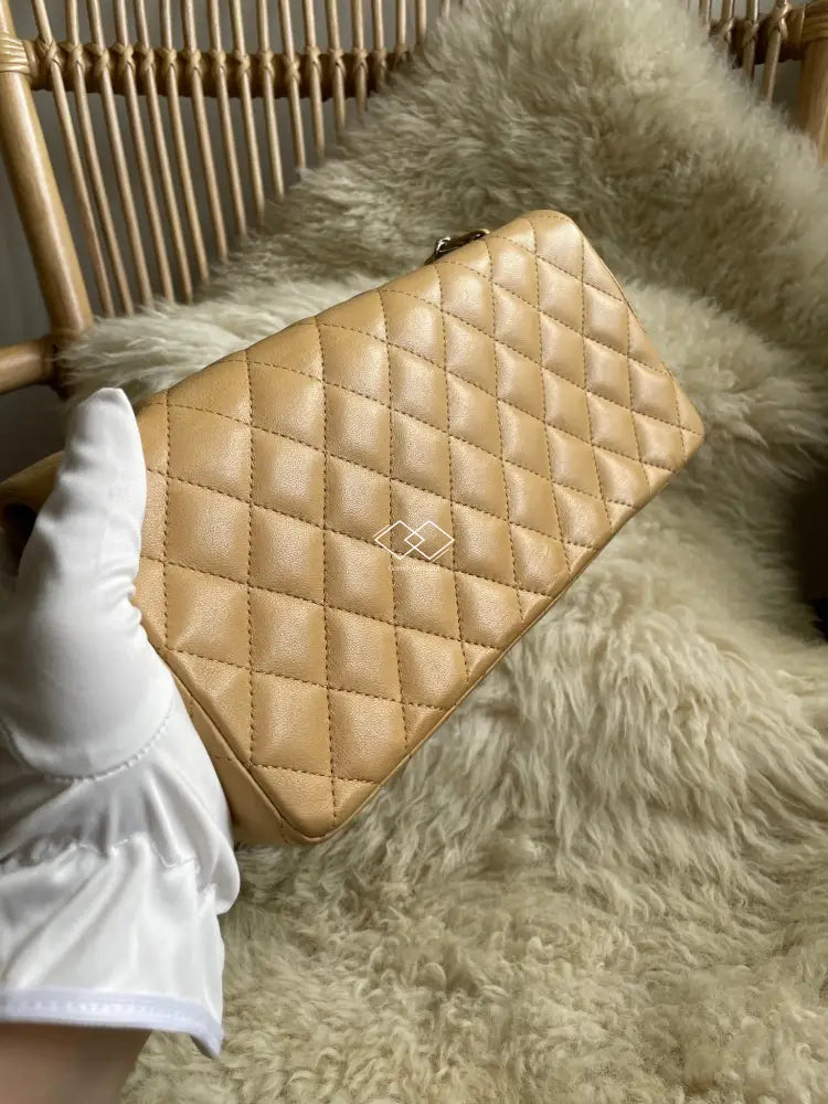 Chanel Dark Beige Lambskin East West Flap Silver Hardware