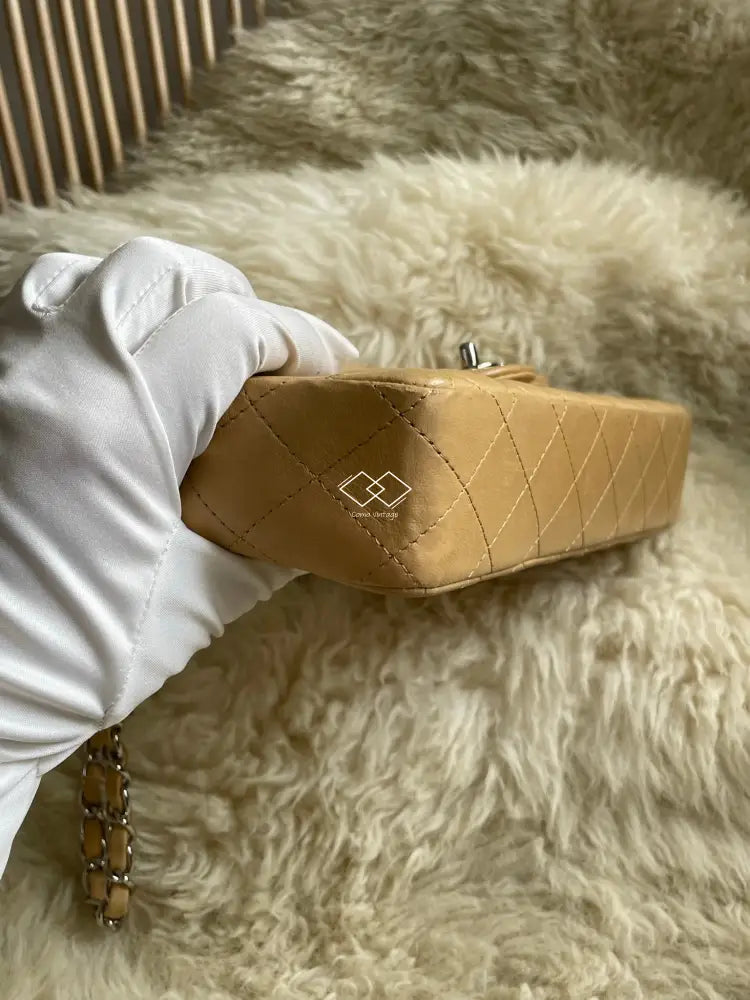 Chanel Dark Beige Lambskin East West Flap Silver Hardware