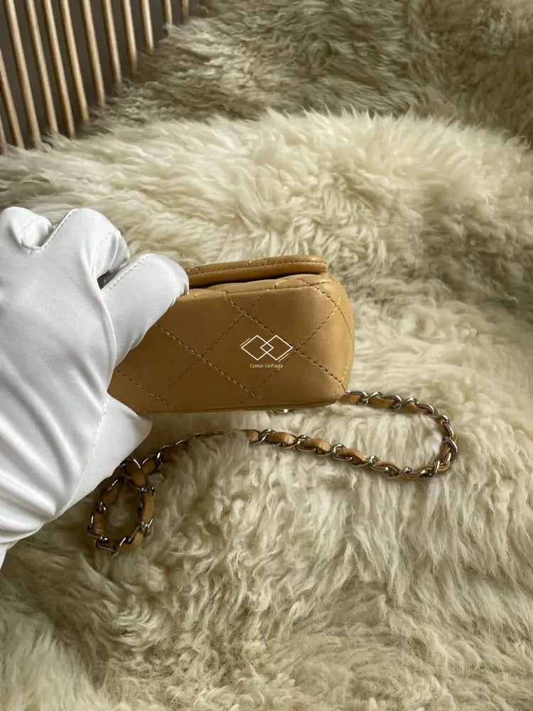 Chanel Dark Beige Lambskin East West Flap Silver Hardware