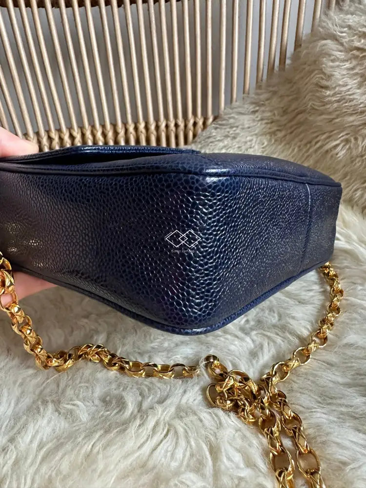 Chanel Deep Blue Caviar Camera Bag With 24K Bijoux Gold Hardware