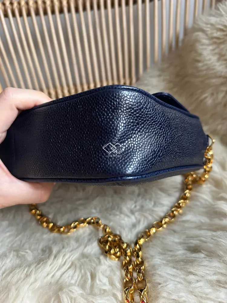 Chanel Deep Blue Caviar Camera Bag With 24K Bijoux Gold Hardware