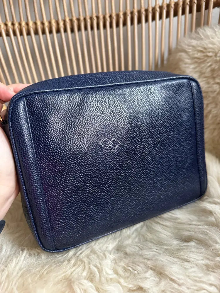 Chanel Deep Blue Caviar Camera Bag With 24K Bijoux Gold Hardware