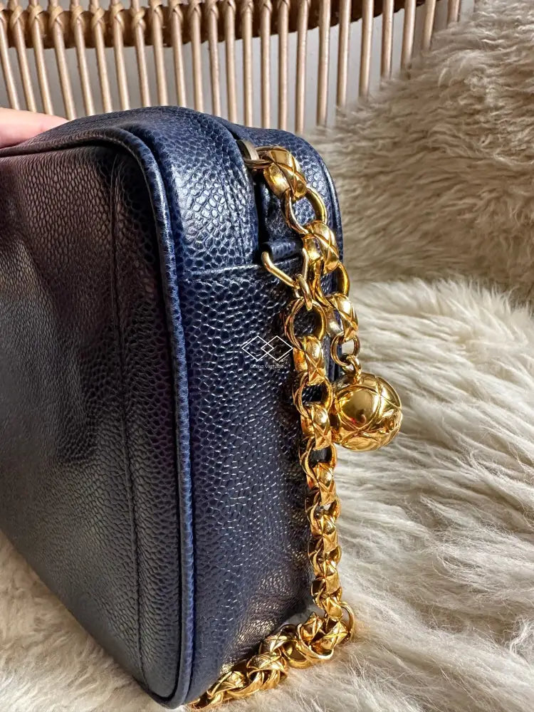 Chanel Deep Blue Caviar Camera Bag With 24K Bijoux Gold Hardware