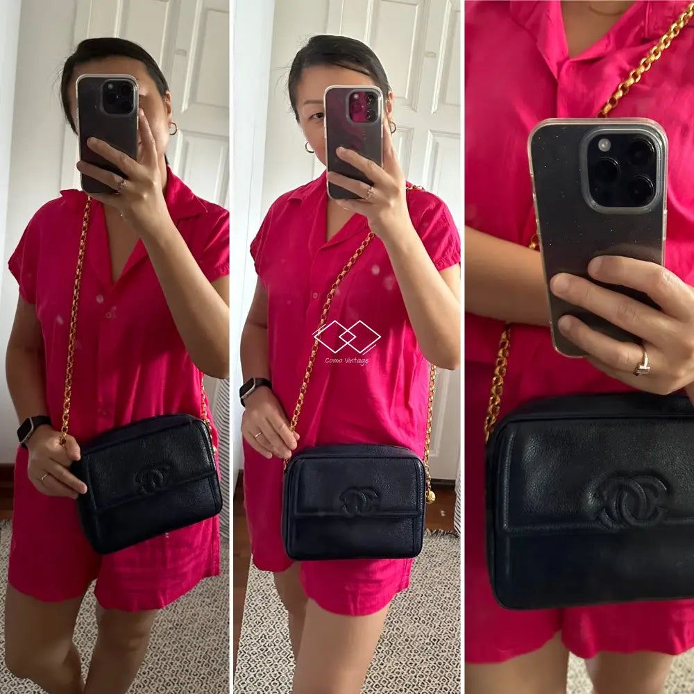 Chanel Deep Blue Caviar Camera Bag With 24K Bijoux Gold Hardware