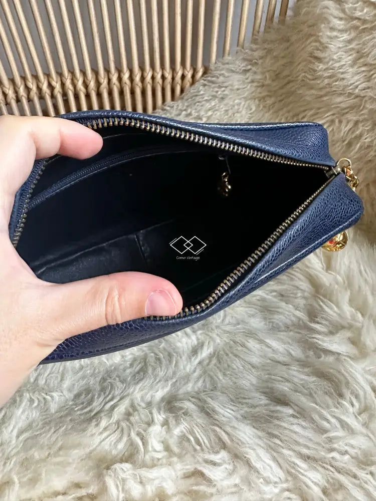 Chanel Deep Blue Caviar Camera Bag With 24K Bijoux Gold Hardware