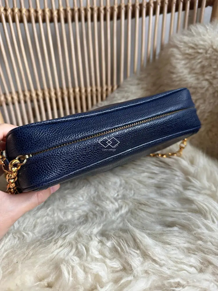 Chanel Deep Blue Caviar Camera Bag With 24K Bijoux Gold Hardware