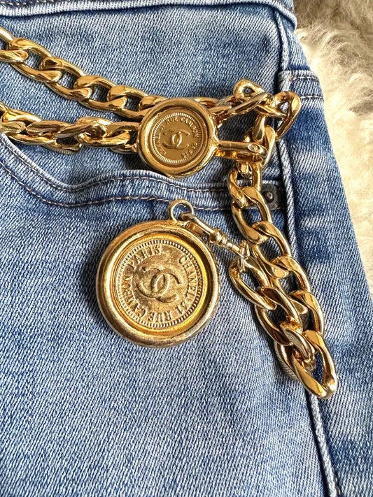 Chanel Gold Chain Belt With Double Medallion