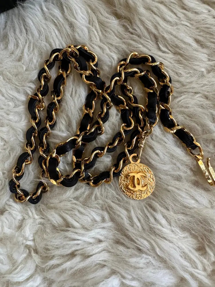 Chanel Gold Chain Black Leather Belt