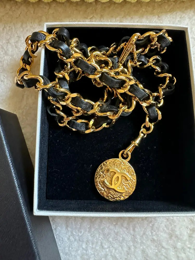 Chanel Gold Chain Black Leather Belt