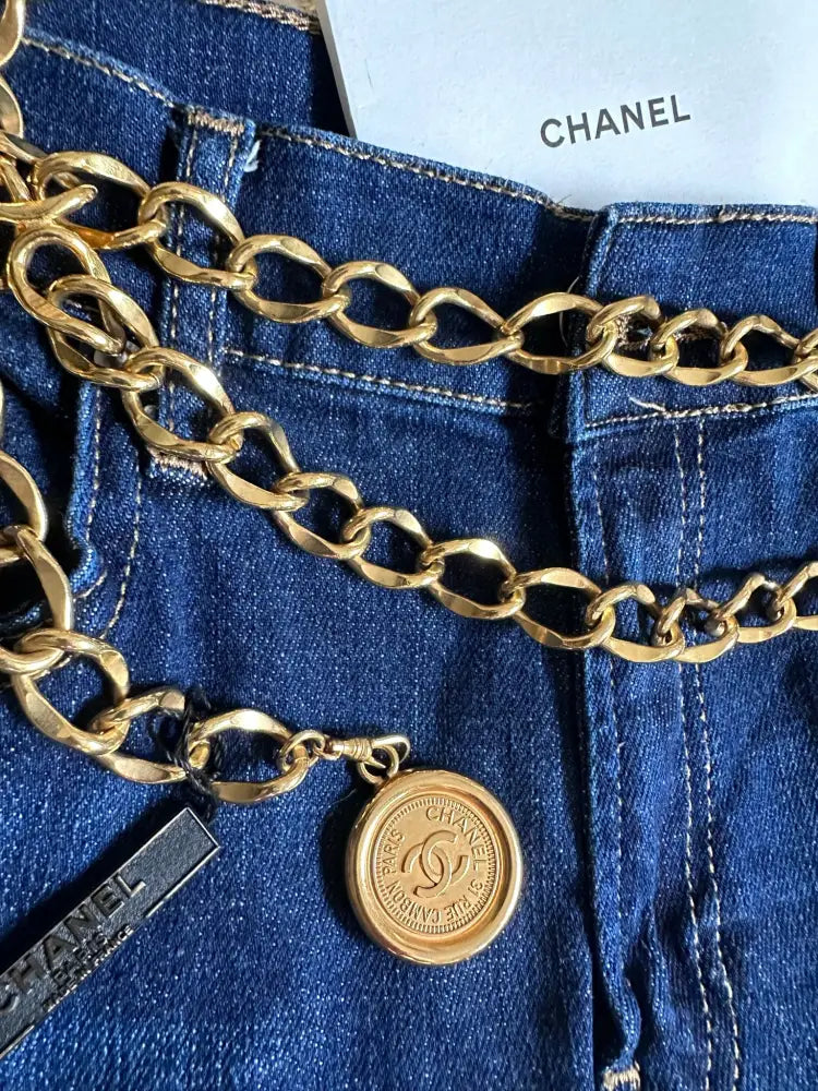 1980s Vintage CHANEL Gold Toned Perfume Chain Belt For Sale at
