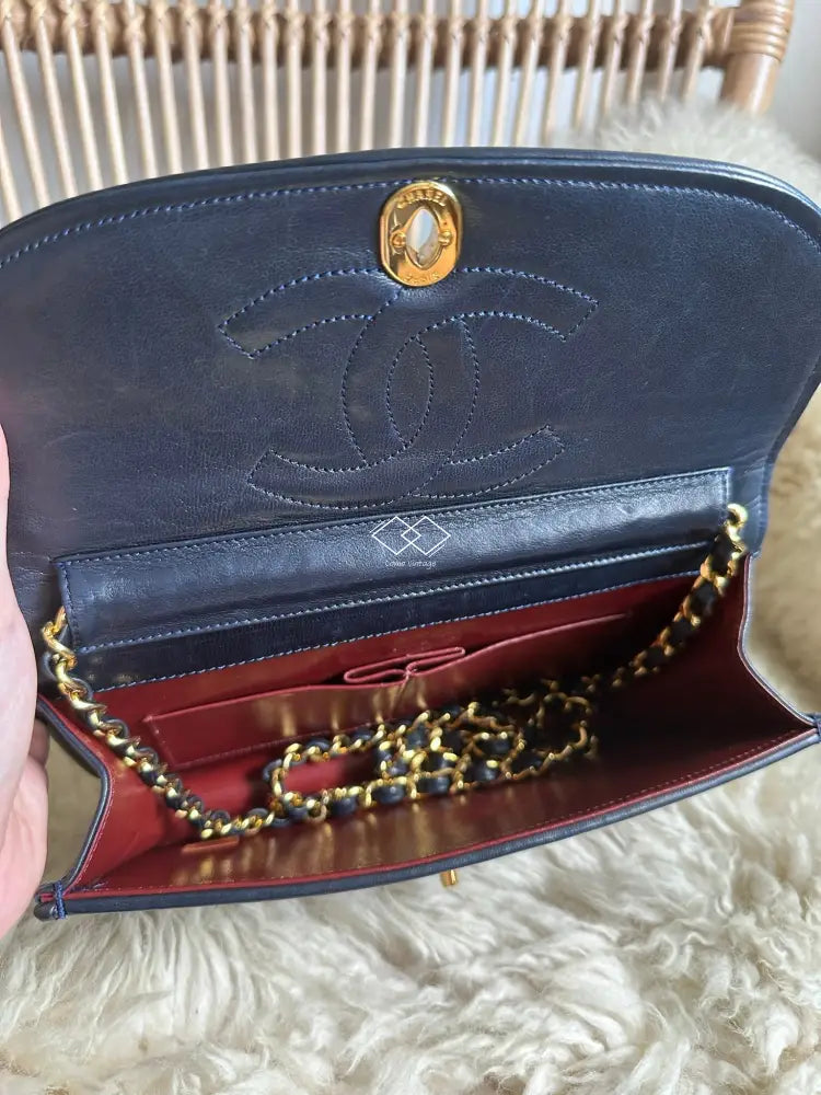 Chanel Navy Blue Quilted Lambskin Crossbody / Clutch Paris Limited Lock Design