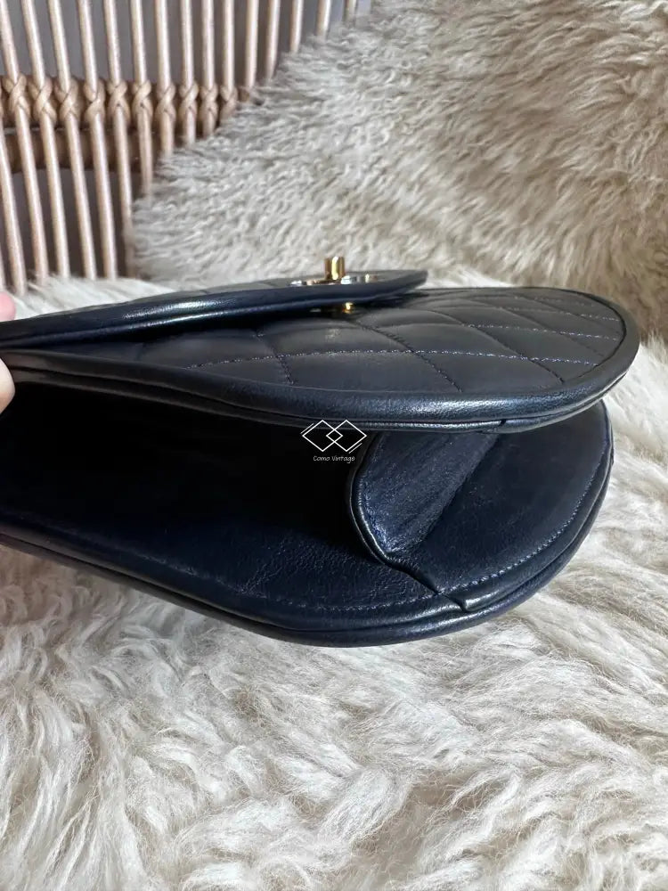 Chanel Navy Blue Quilted Lambskin Crossbody / Clutch Paris Limited Lock Design