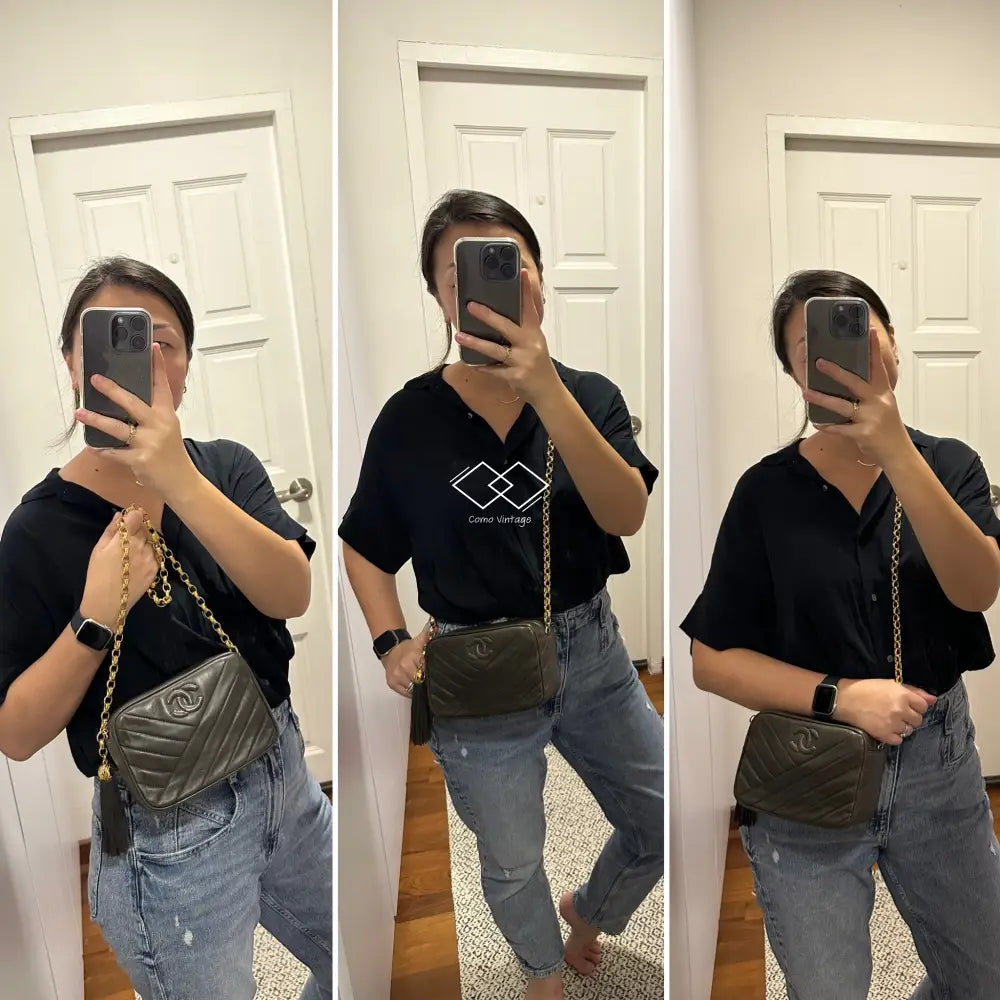 Chanel Olive Green Lambskin Camera Bag 24K Gold Bijoux