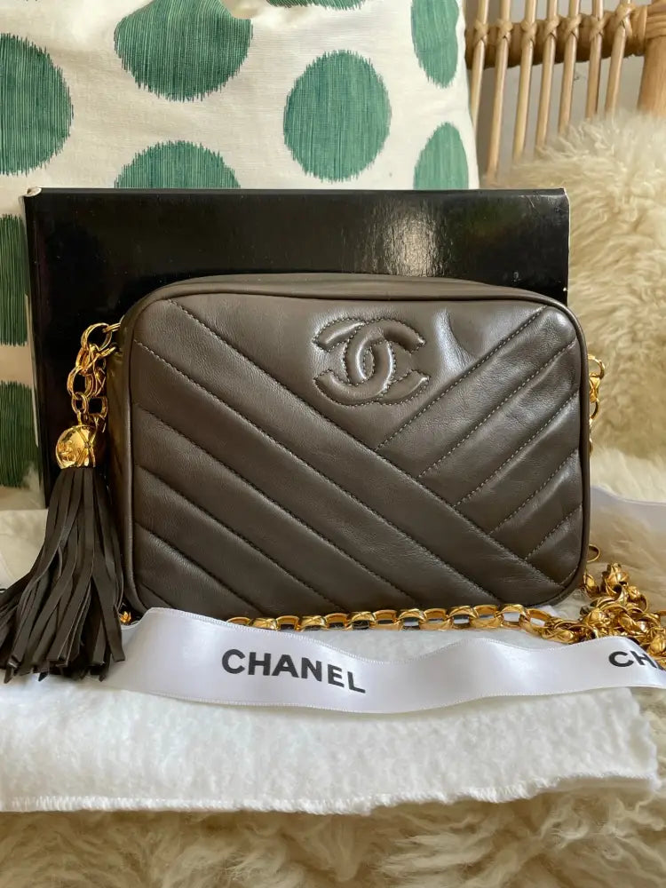 Chanel Olive Green Lambskin Camera Bag 24K Gold Bijoux