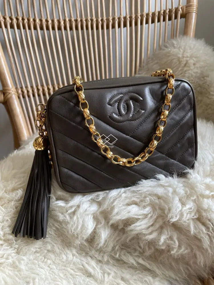 CHANEL Camera Tassel Lambskin Leather Shoulder Bag Black-US