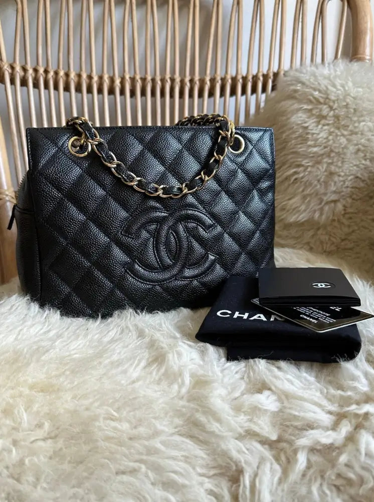 Chanel Caviar Quilted Petite Timeless Shopping Tote Black 