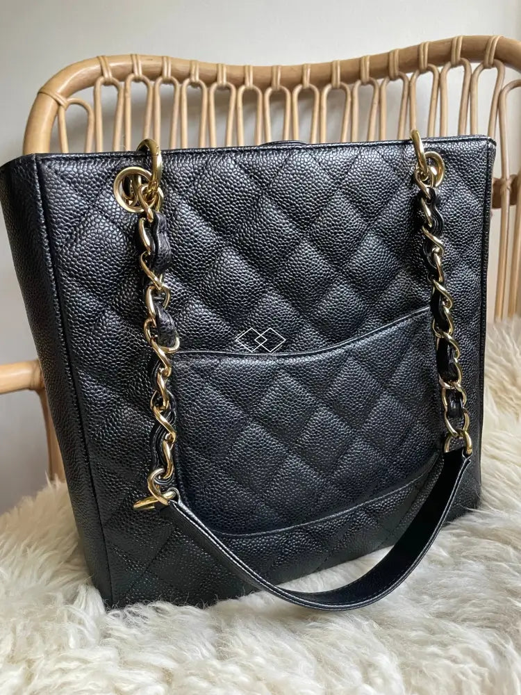 Chanel Pst Black Caviar Tote Gold Hardware - Full Set