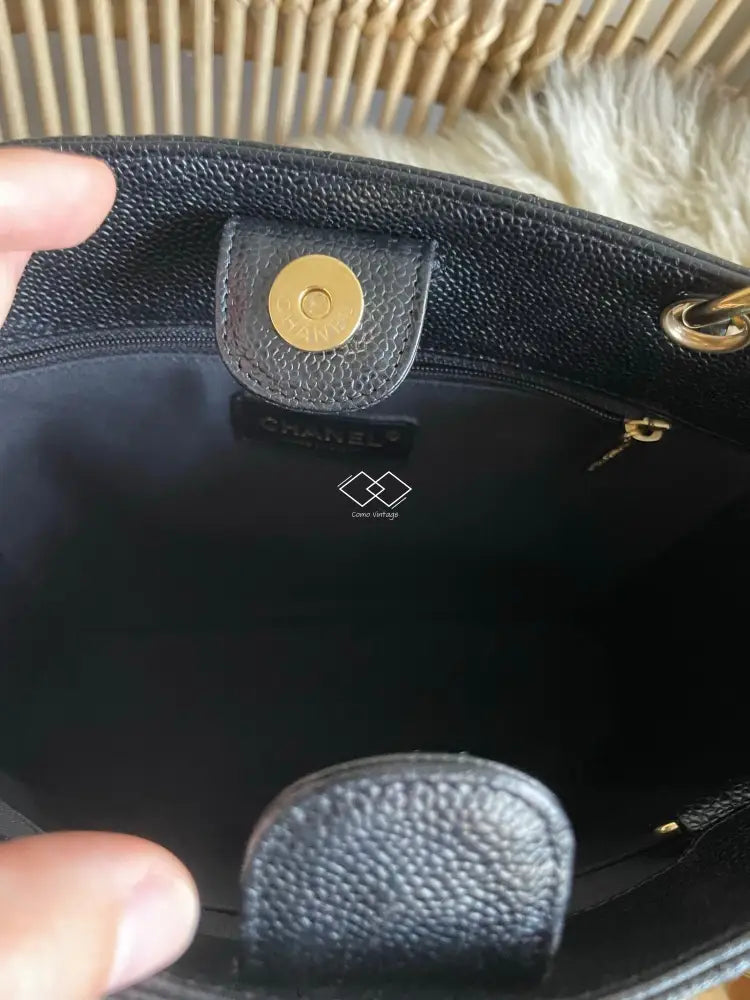 Chanel Pst Black Caviar Tote Gold Hardware - Full Set